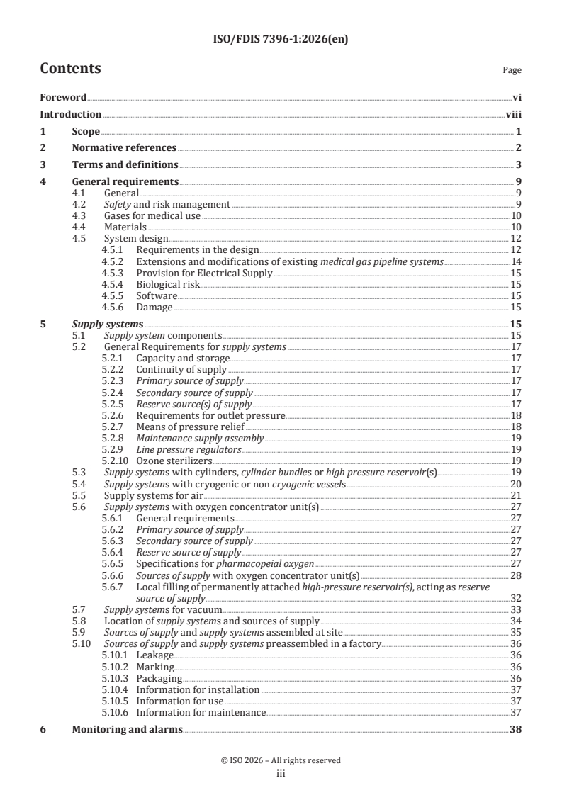 ISO/FDIS 7396-1 ISO/FDIS 7396-1 - Medical gas pipeline systems — Part 1: Pipeline systems for compressed medical gases and vacuum - Page 3 preview