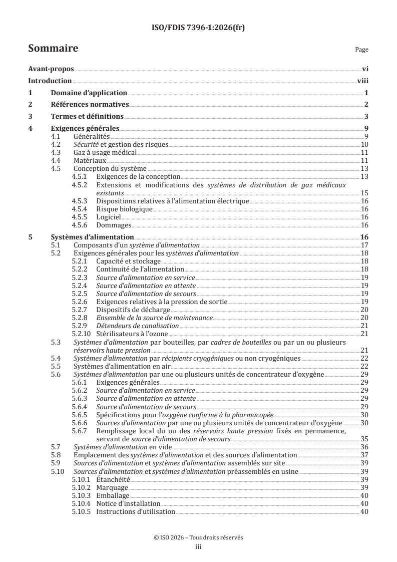 ISO/FDIS 7396-1 ISO/FDIS 7396-1 - Systèmes de distribution de gaz médicaux — Partie 1: Systèmes de distribution de gaz médicaux comprimés et de vide - Page 3 preview