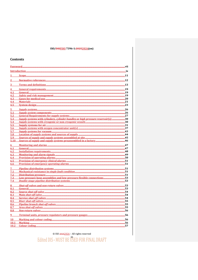 ISO/FDIS 7396-1 REDLINE ISO/FDIS 7396-1 - Medical gas pipeline systems — Part 1: Pipeline systems for compressed medical gases and vacuum - Page 3 preview