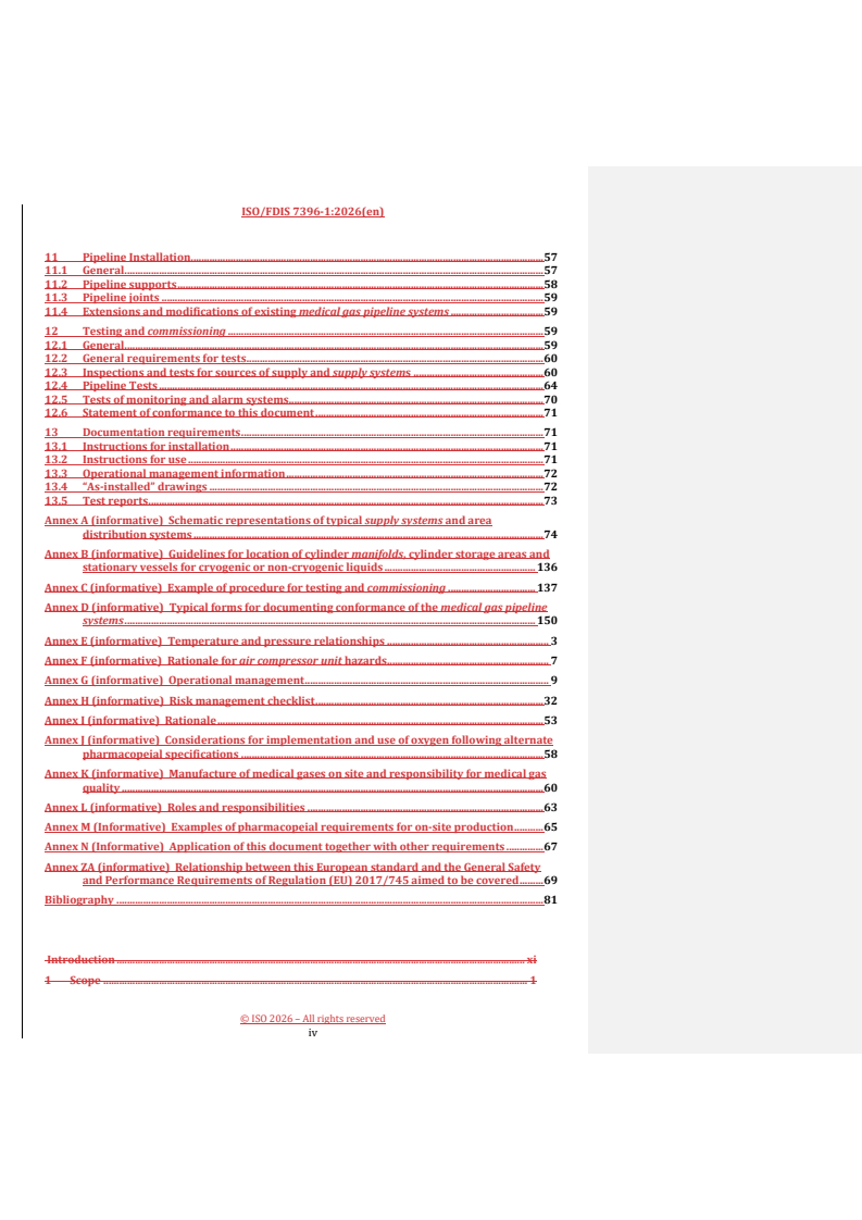 ISO/FDIS 7396-1 REDLINE ISO/FDIS 7396-1 - Medical gas pipeline systems — Part 1: Pipeline systems for compressed medical gases and vacuum - Page 4 preview