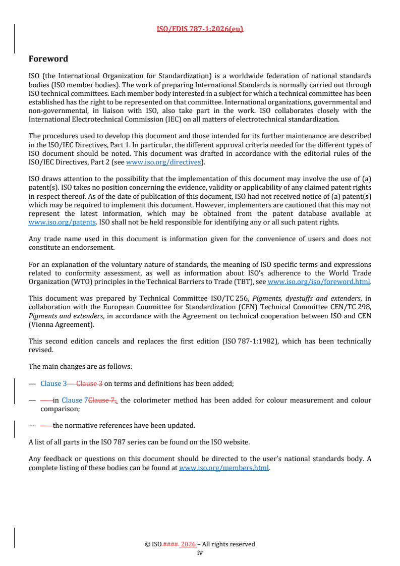 ISO/FDIS 787-1 REDLINE ISO/FDIS 787-1 - General methods of test for pigments and extenders — Part 1: Comparison of colour of pigments - Page 4 preview