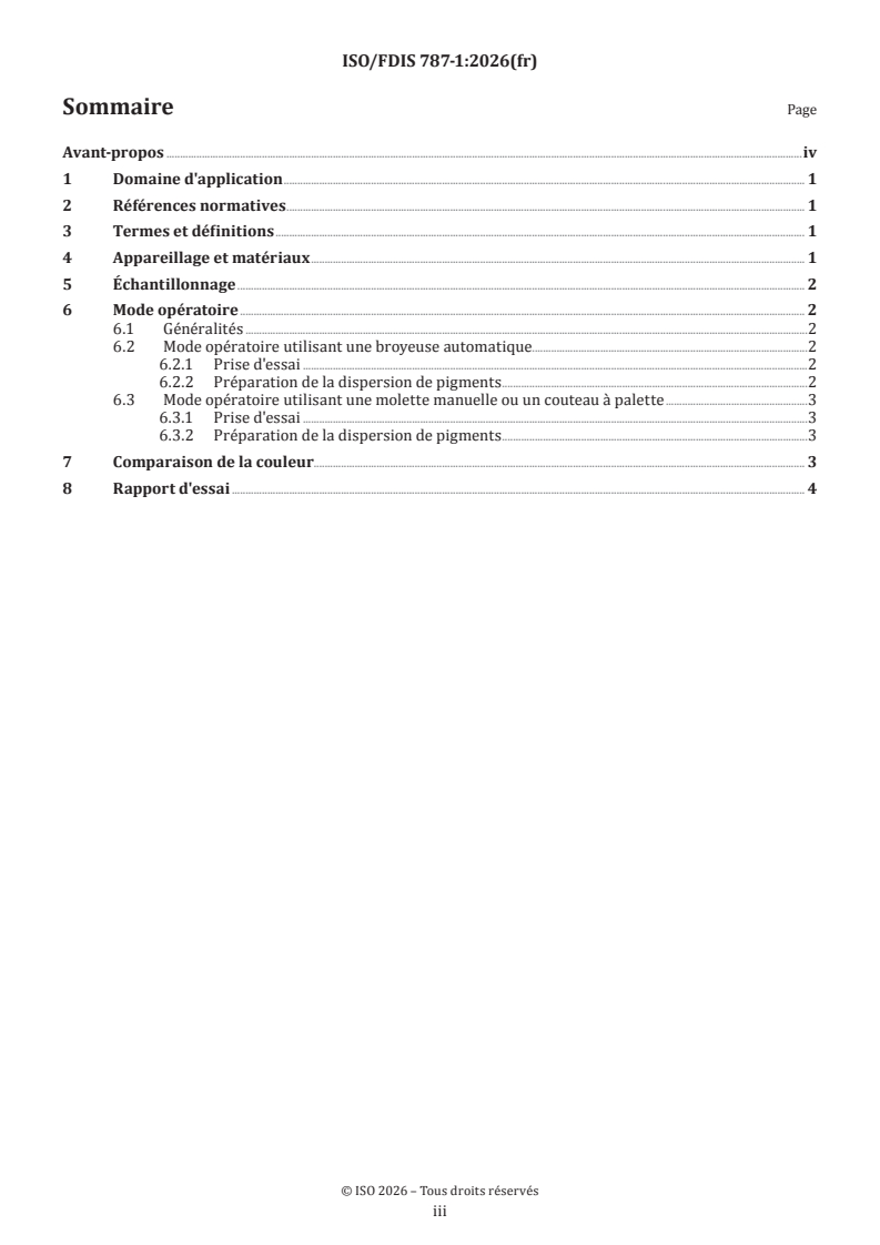 ISO/FDIS 787-1 ISO/FDIS 787-1 - Méthodes générales d'essai des pigments et matières de charge — Partie 1: Comparaison de la couleur des pigments - Page 3 preview