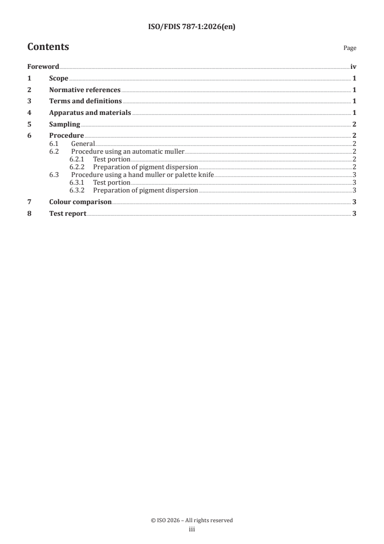 ISO/FDIS 787-1 ISO/FDIS 787-1 - General methods of test for pigments and extenders — Part 1: Comparison of colour of pigments - Page 3 preview