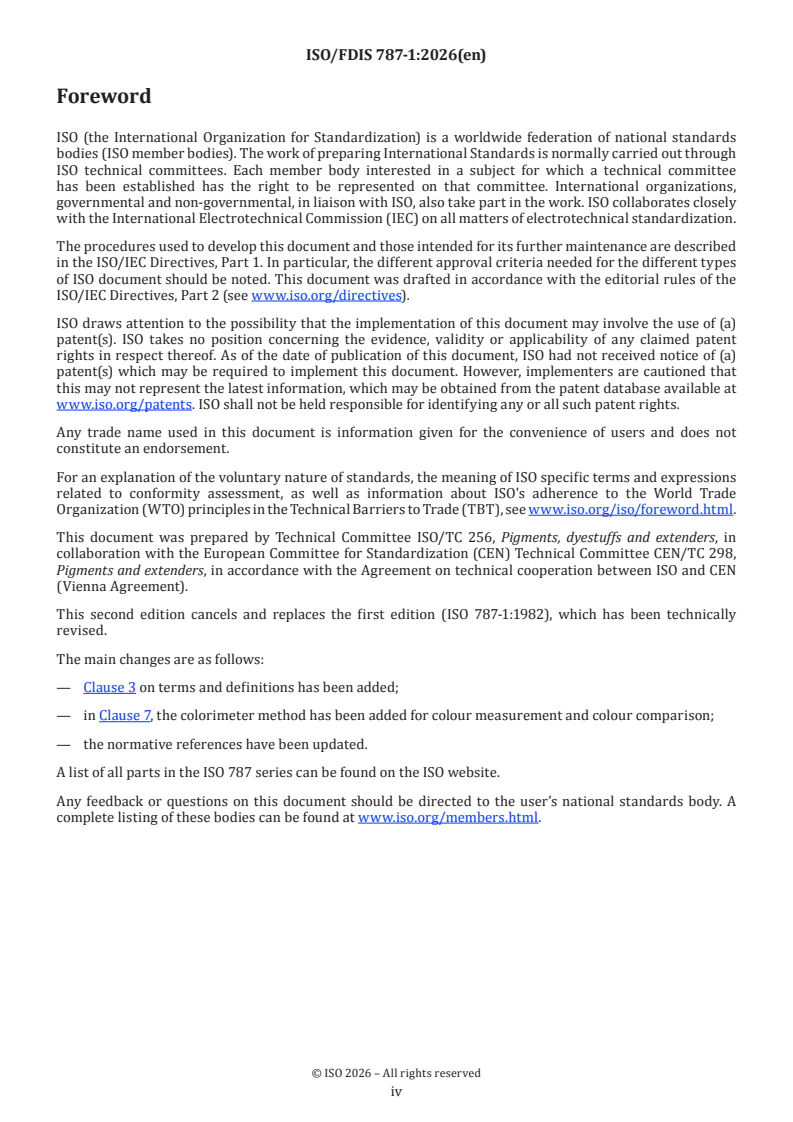 ISO/FDIS 787-1 ISO/FDIS 787-1 - General methods of test for pigments and extenders — Part 1: Comparison of colour of pigments - Page 4 preview