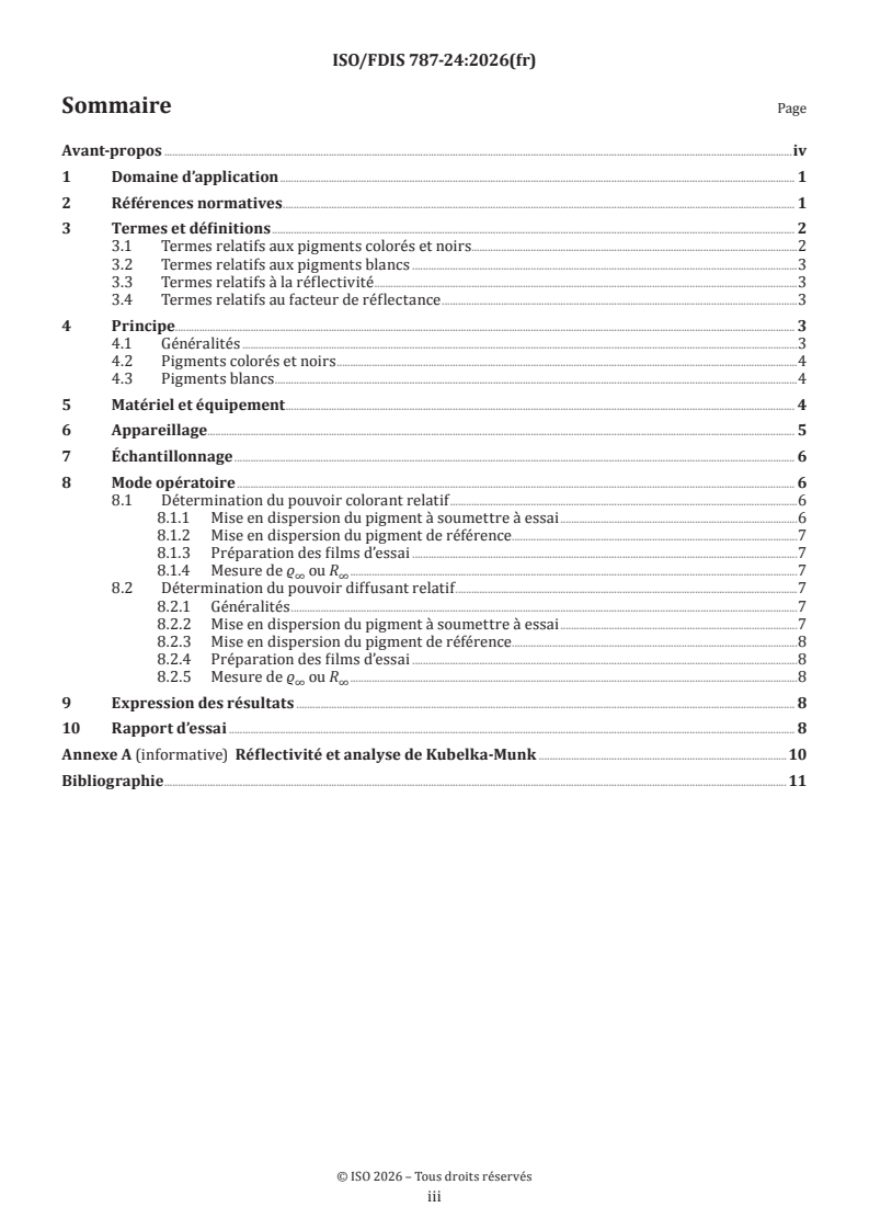 ISO/FDIS 787-24 ISO/FDIS 787-24 - Méthodes générales d’essai des pigments et matières de charge — Partie 24: Méthodes photométriques pour la détermination du pouvoir colorant relatif des pigments colorés et du pouvoir diffusant relatif des pigments blancs - Page 3 preview