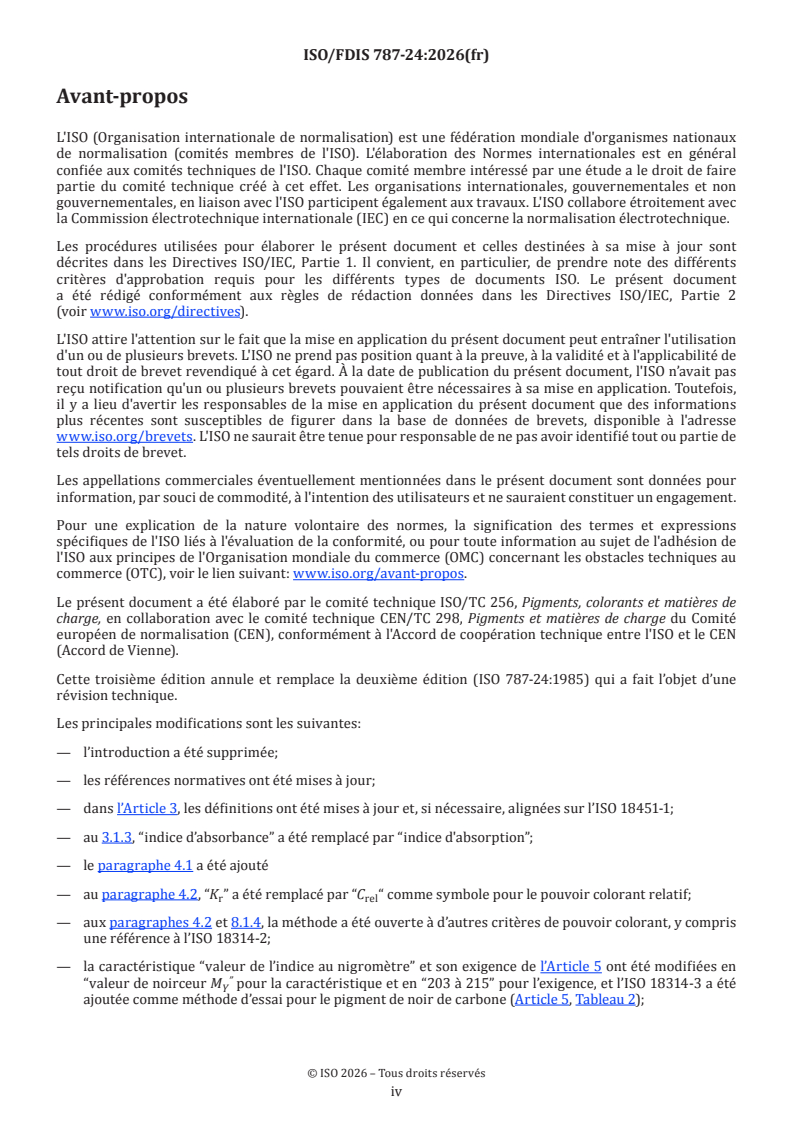 ISO/FDIS 787-24 ISO/FDIS 787-24 - Méthodes générales d’essai des pigments et matières de charge — Partie 24: Méthodes photométriques pour la détermination du pouvoir colorant relatif des pigments colorés et du pouvoir diffusant relatif des pigments blancs - Page 4 preview