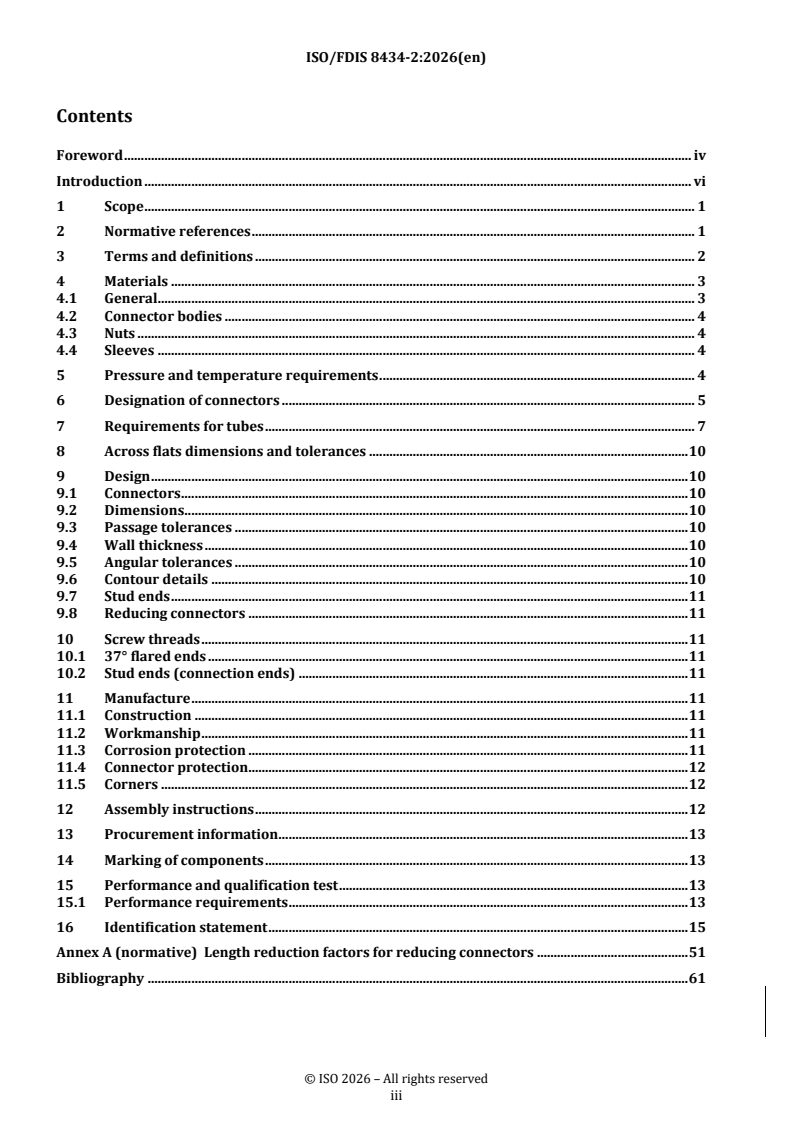 ISO/FDIS 8434-2 REDLINE ISO/FDIS 8434-2 - Metallic tube connections for fluid power and general use — Part 2: 37 degree flared connectors - Page 3 preview