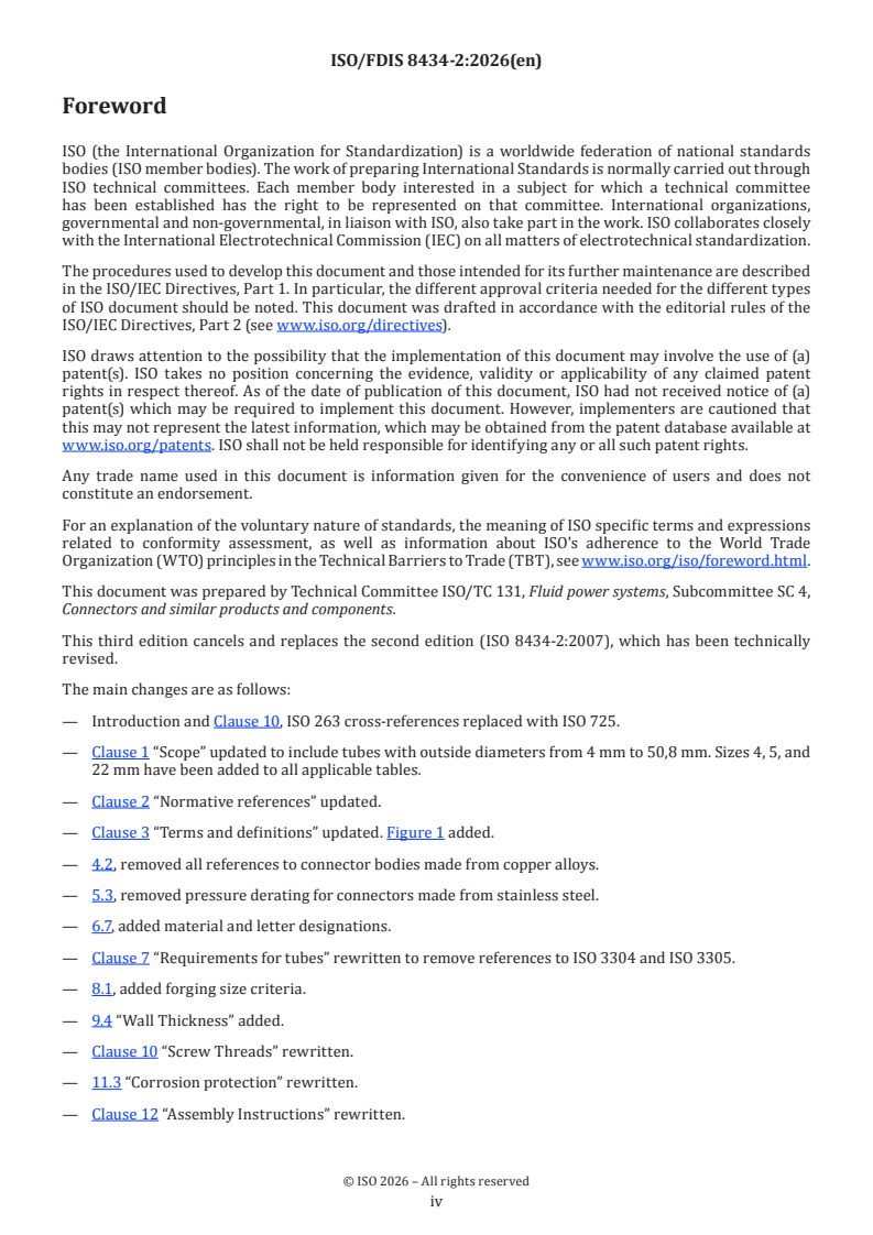 ISO/FDIS 8434-2 ISO/FDIS 8434-2 - Metallic tube connections for fluid power and general use — Part 2: 37 degree flared connectors - Page 4 preview