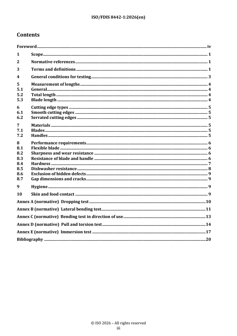 ISO/FDIS 8442-1 REDLINE ISO/FDIS 8442-1 - Materials and articles in contact with foodstuffs — Cutlery and table holloware — Part 1: Requirements for cutlery for the preparation of food - Page 3 preview