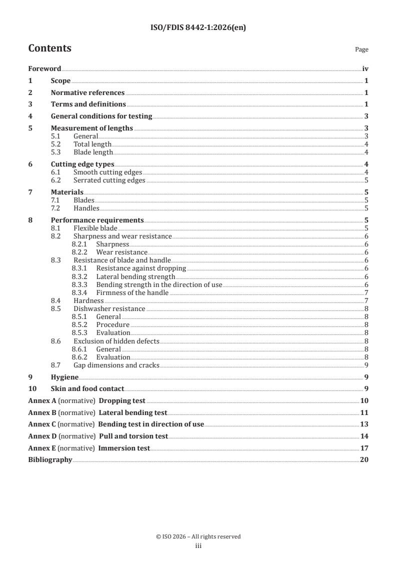 ISO/FDIS 8442-1 ISO/FDIS 8442-1 - Materials and articles in contact with foodstuffs — Cutlery and table holloware — Part 1: Requirements for cutlery for the preparation of food - Page 3 preview