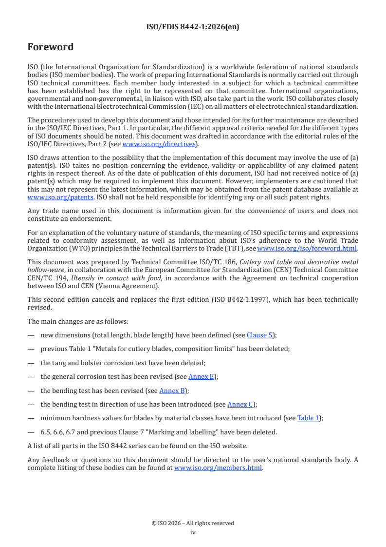ISO/FDIS 8442-1 ISO/FDIS 8442-1 - Materials and articles in contact with foodstuffs — Cutlery and table holloware — Part 1: Requirements for cutlery for the preparation of food - Page 4 preview