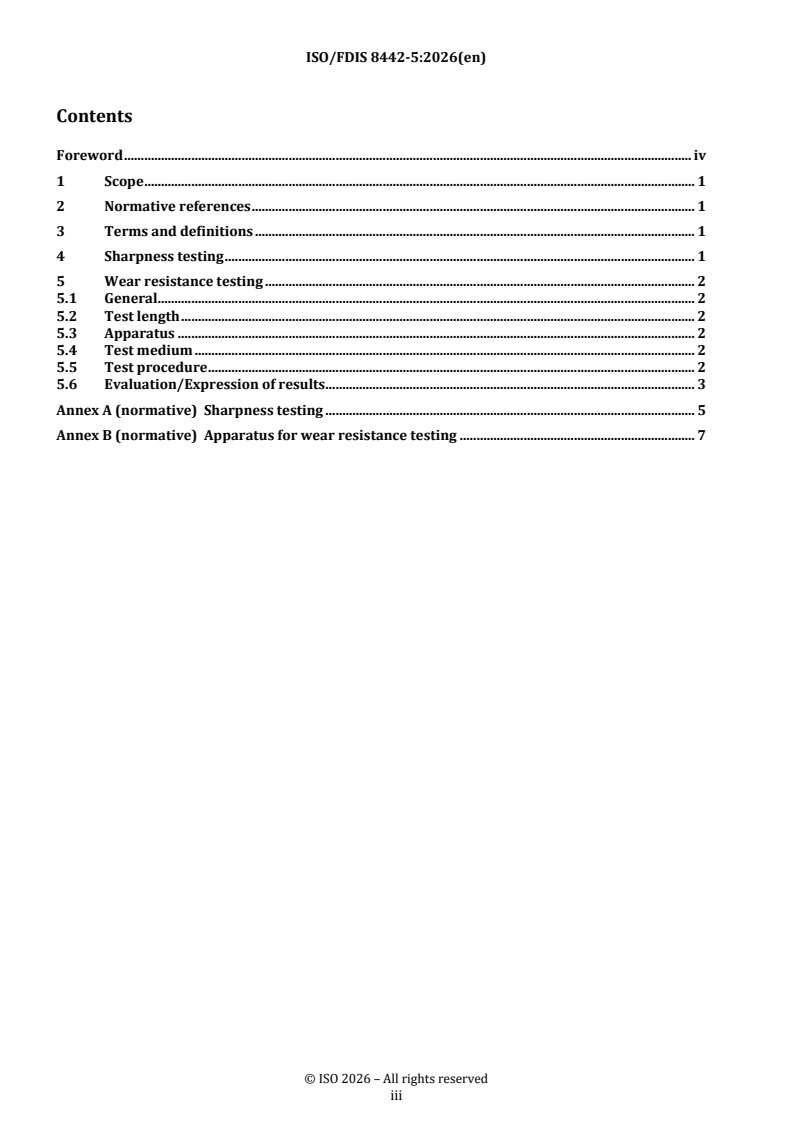 ISO/FDIS 8442-5 REDLINE ISO/FDIS 8442-5 - Materials and articles in contact with foodstuffs — Cutlery and table holloware — Part 5: Specification for sharpness and cutting wear resistance test of cutlery - Page 3 preview