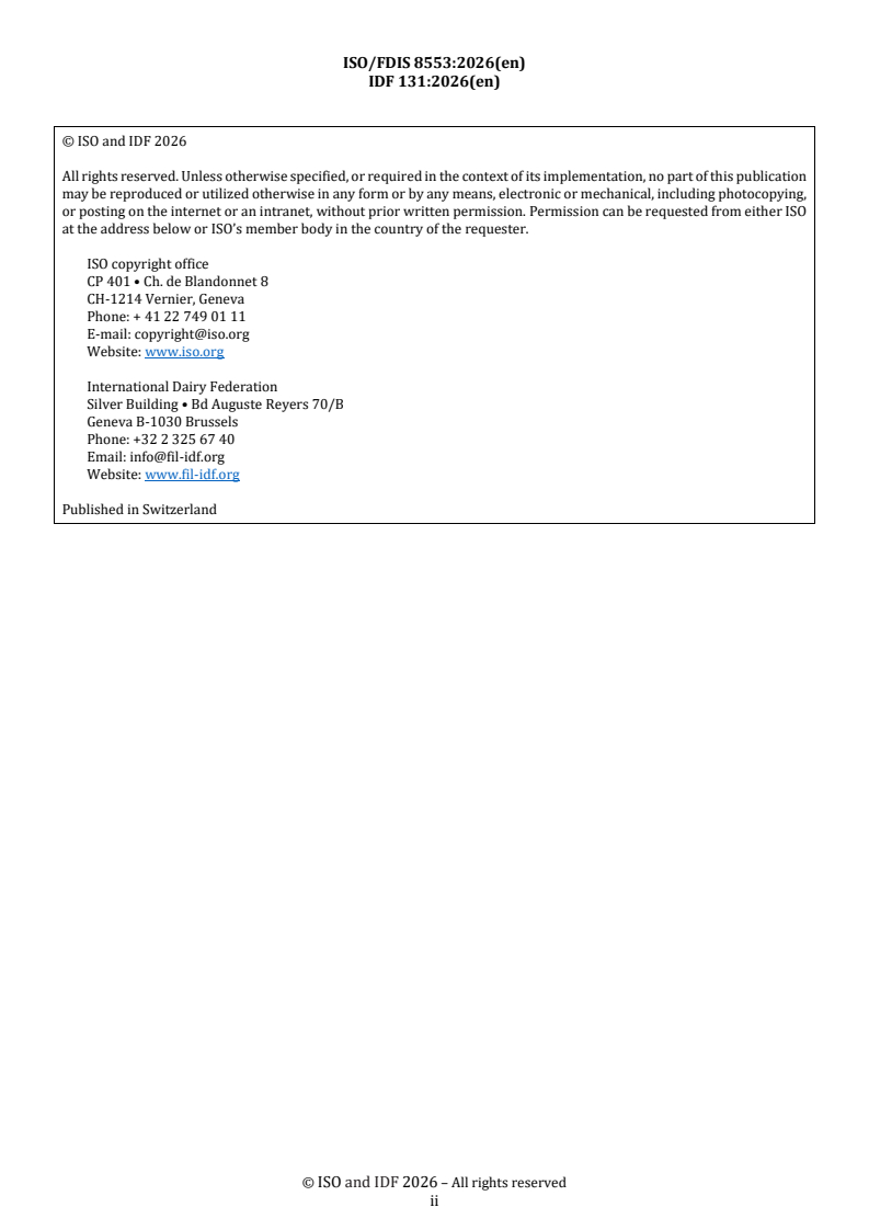 ISO/FDIS 8553 REDLINE ISO/FDIS 8553 - Milk — Enumeration of microorganisms — Plate-loop technique at 30 °C - Page 2 preview