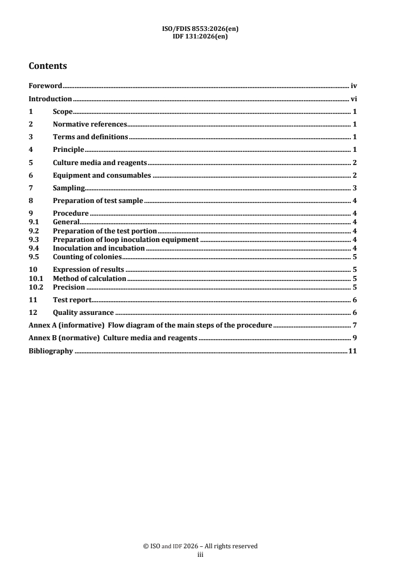 ISO/FDIS 8553 REDLINE ISO/FDIS 8553 - Milk — Enumeration of microorganisms — Plate-loop technique at 30 °C - Page 3 preview