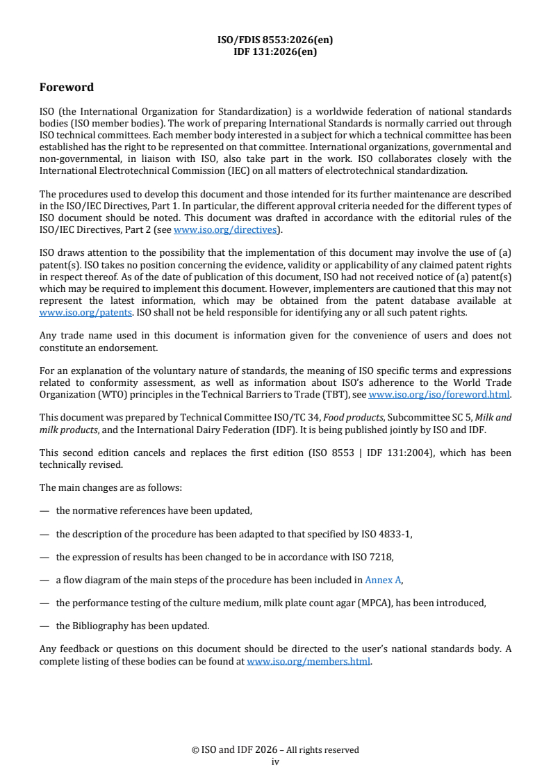 ISO/FDIS 8553 REDLINE ISO/FDIS 8553 - Milk — Enumeration of microorganisms — Plate-loop technique at 30 °C - Page 4 preview