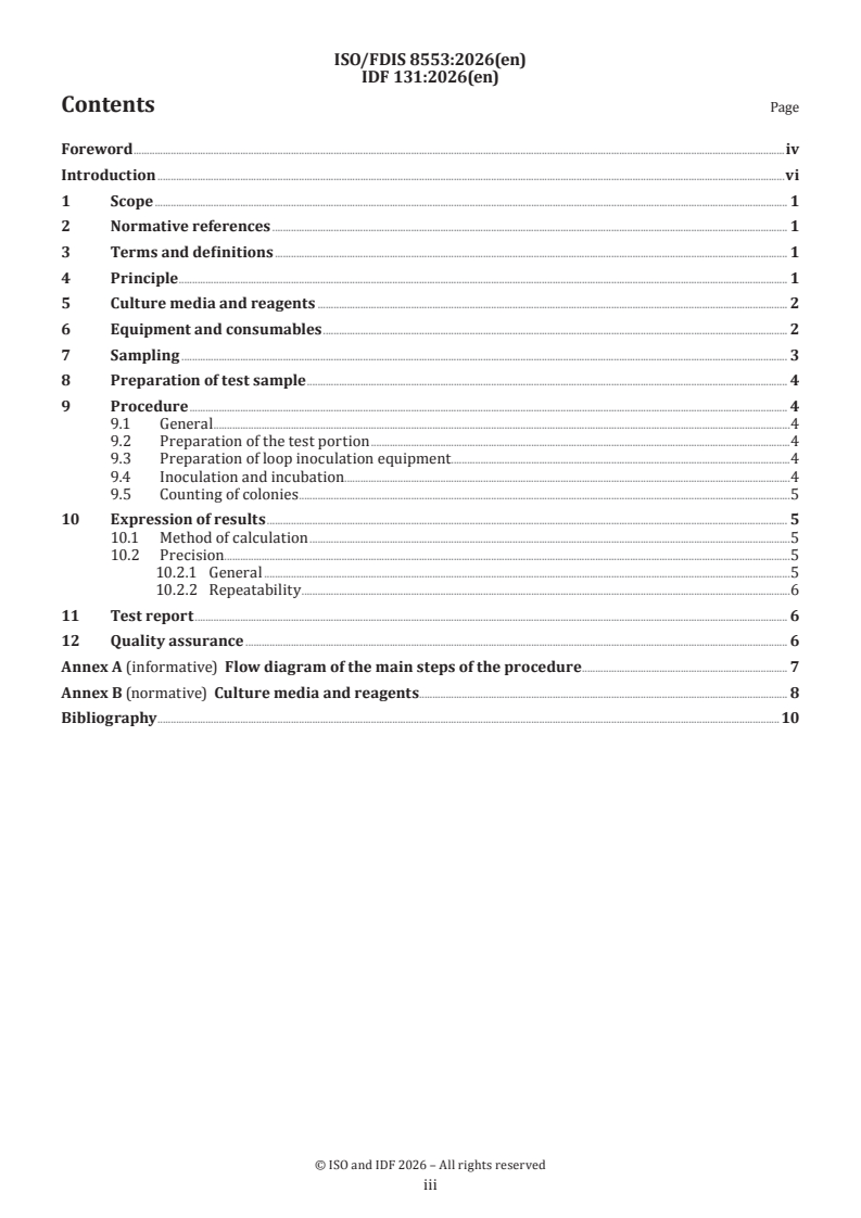 ISO/FDIS 8553 ISO/FDIS 8553 - Milk — Enumeration of microorganisms — Plate-loop technique at 30 °C - Page 3 preview