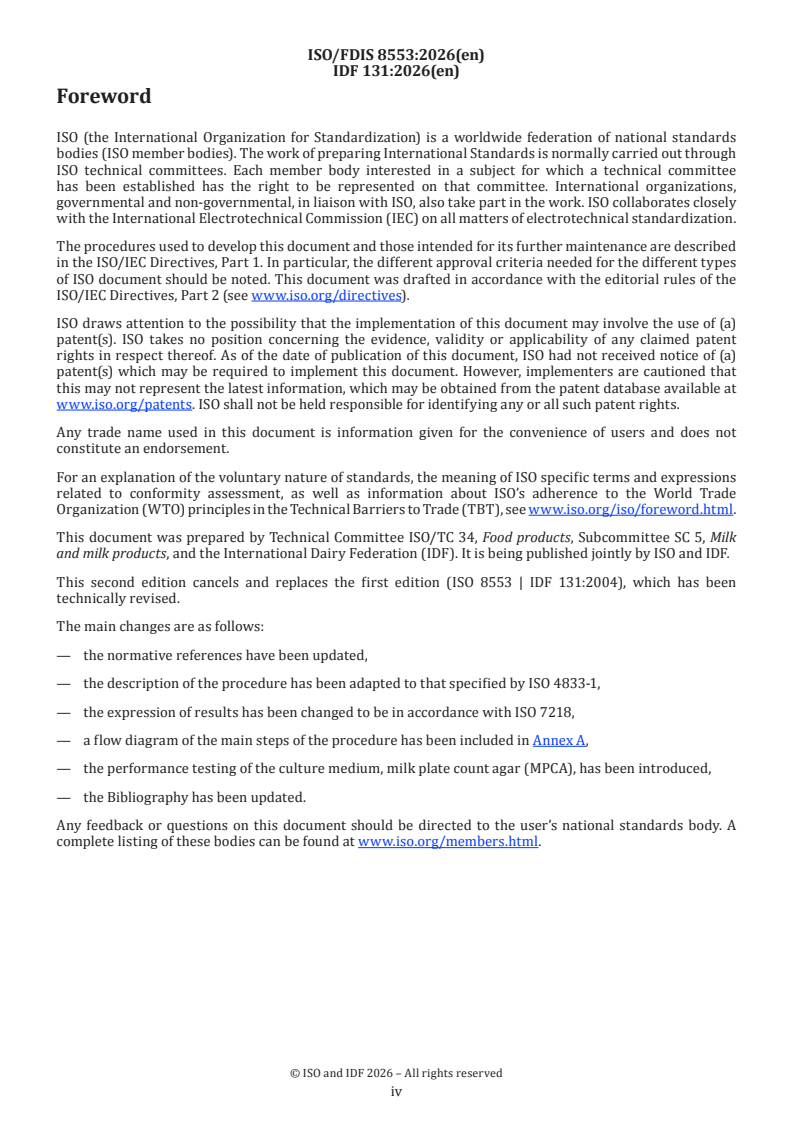 ISO/FDIS 8553 ISO/FDIS 8553 - Milk — Enumeration of microorganisms — Plate-loop technique at 30 °C - Page 4 preview