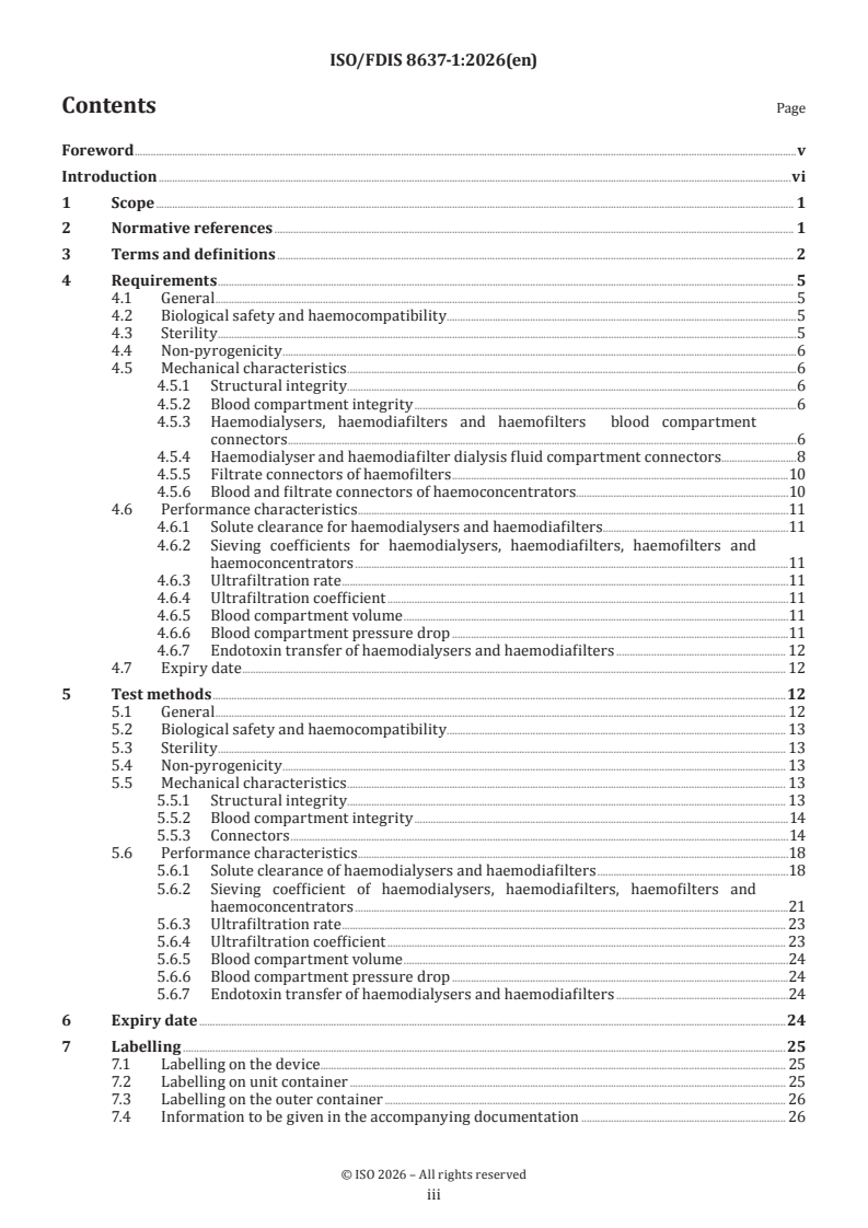 ISO/FDIS 8637-1 ISO/FDIS 8637-1 - Extracorporeal systems for blood purification — Part 1: Haemodialysers, haemodiafilters, haemofilters and haemoconcentrators - Page 3 preview