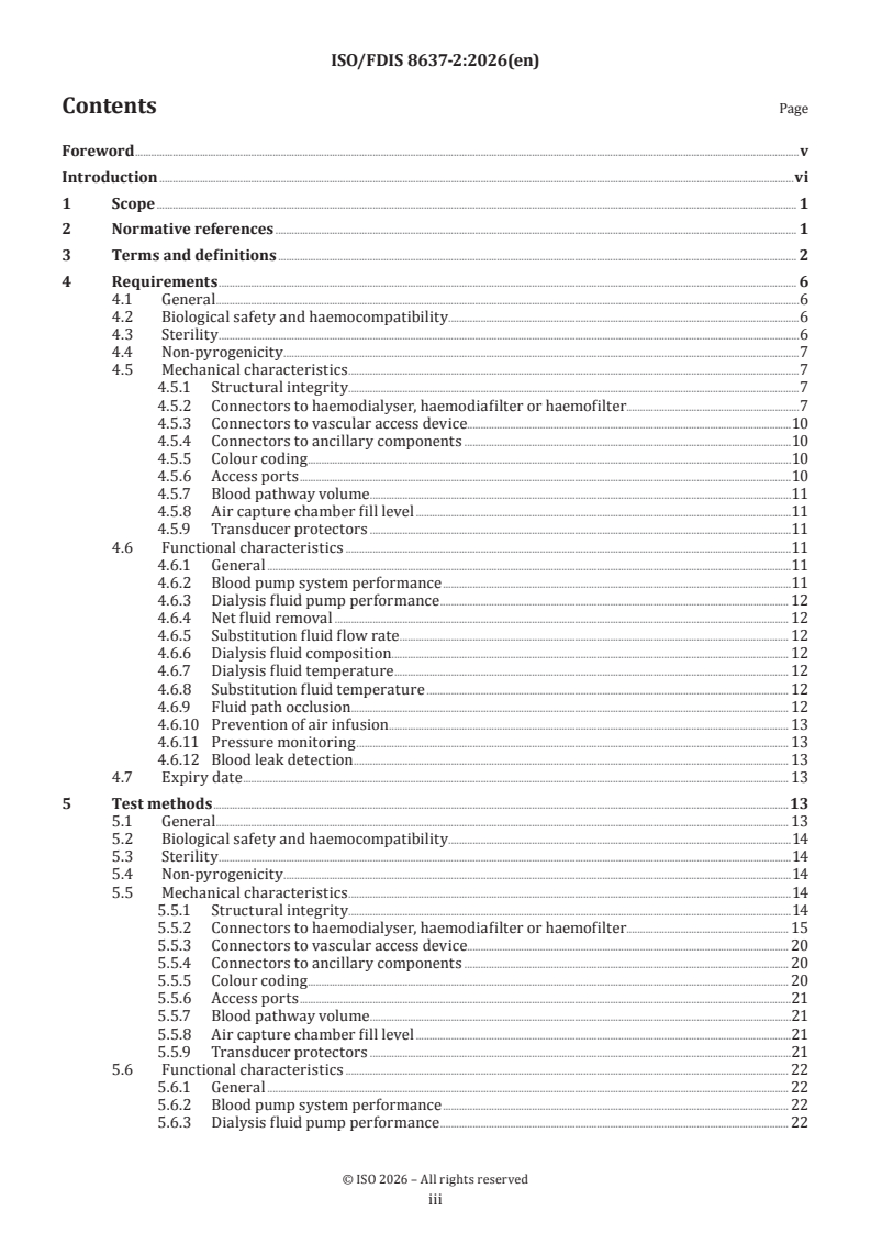 ISO/FDIS 8637-2 ISO/FDIS 8637-2 - Extracorporeal systems for blood purification — Part 2: Extracorporeal blood and fluid circuits for haemodialysers, haemodiafilters, haemofilters and haemoconcentrators - Page 3 preview