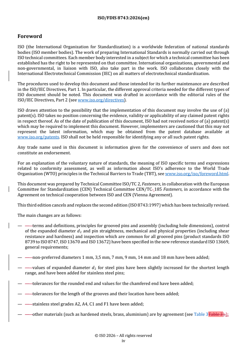 ISO 8743 REDLINE ISO/FDIS 8743 - Fasteners — Grooved pins — Half-length centre grooved/10/2026 - Page 4 preview