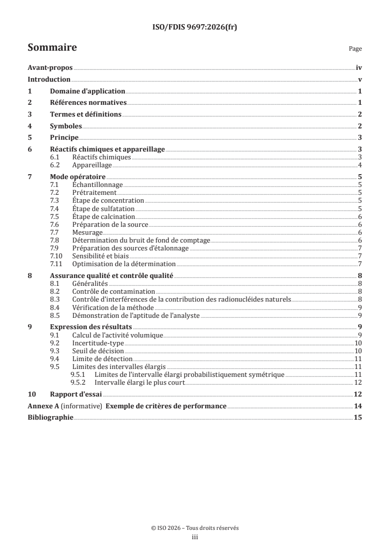 ISO/FDIS 9697 ISO/FDIS 9697 - Qualité de l'eau — Activité bêta globale — Méthode d'essai par source épaisse - Page 3 preview