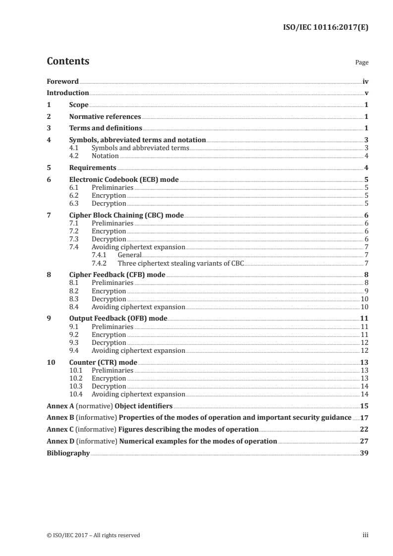 ISO/IEC 10116:2017 ISO/IEC 10116:2017 - Information technology — Security techniques — Modes of operation for an n-bit block cipher/11/2017 - Page 3 preview