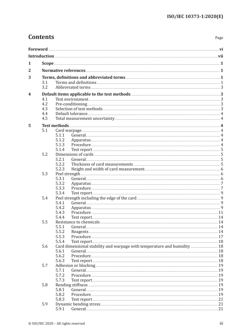 ISO/IEC 10373-1:2020 ISO/IEC 10373-1:2020 - Cards and security devices for personal identification — Test methods — Part 1: General characteristics/22/2020 - Page 3 preview