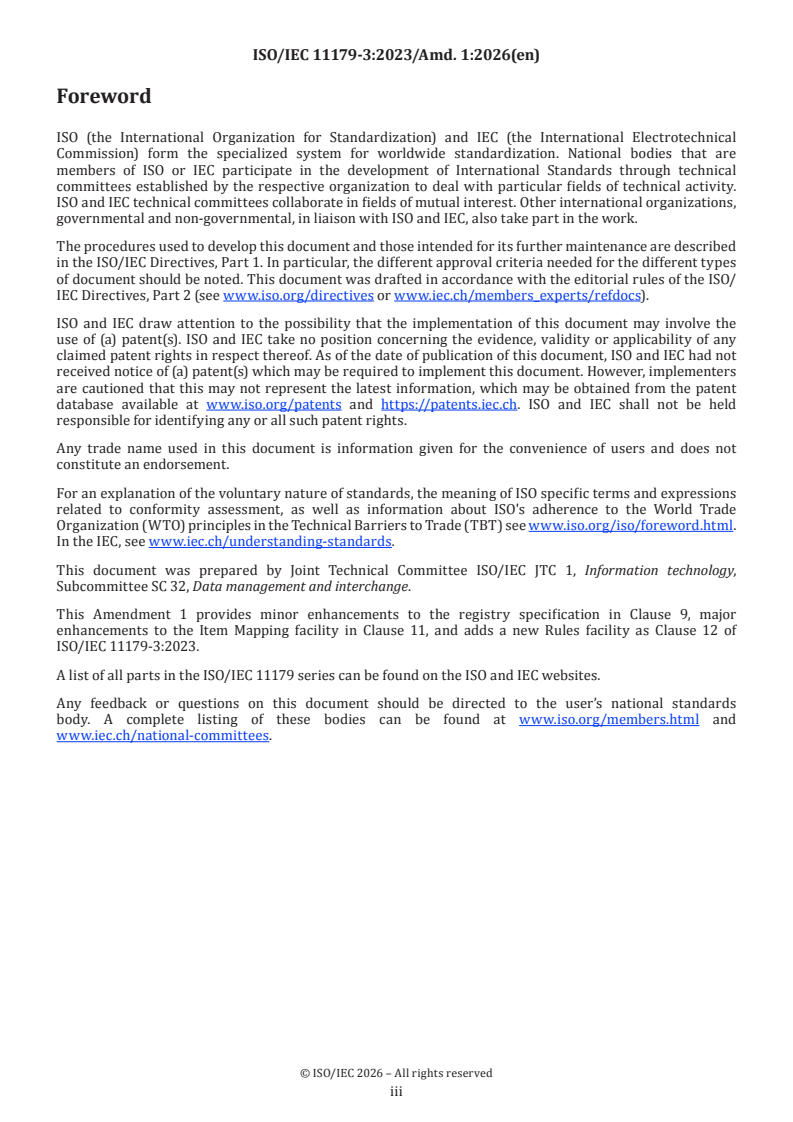 ISO/IEC 11179-3:2023/Amd 1:2026 ISO/IEC 11179-3:2023/Amd 1:2026 - Information technology — Metadata registries (MDR) — Part 3: Metamodel for registry common facilities — Amendment 1: Enhancements to Item Mapping - Page 3 preview