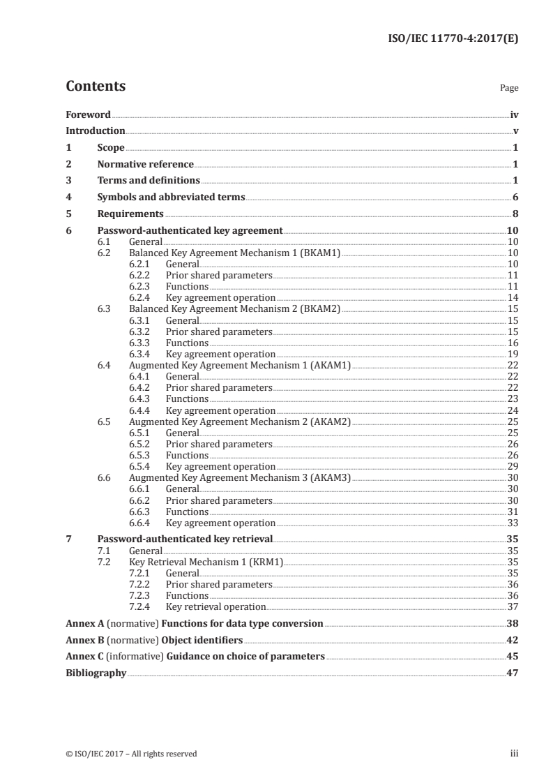ISO/IEC 11770-4:2017 ISO/IEC 11770-4:2017 - Information technology — Security techniques — Key management — Part 4: Mechanisms based on weak secrets/17/2017 - Page 3 preview