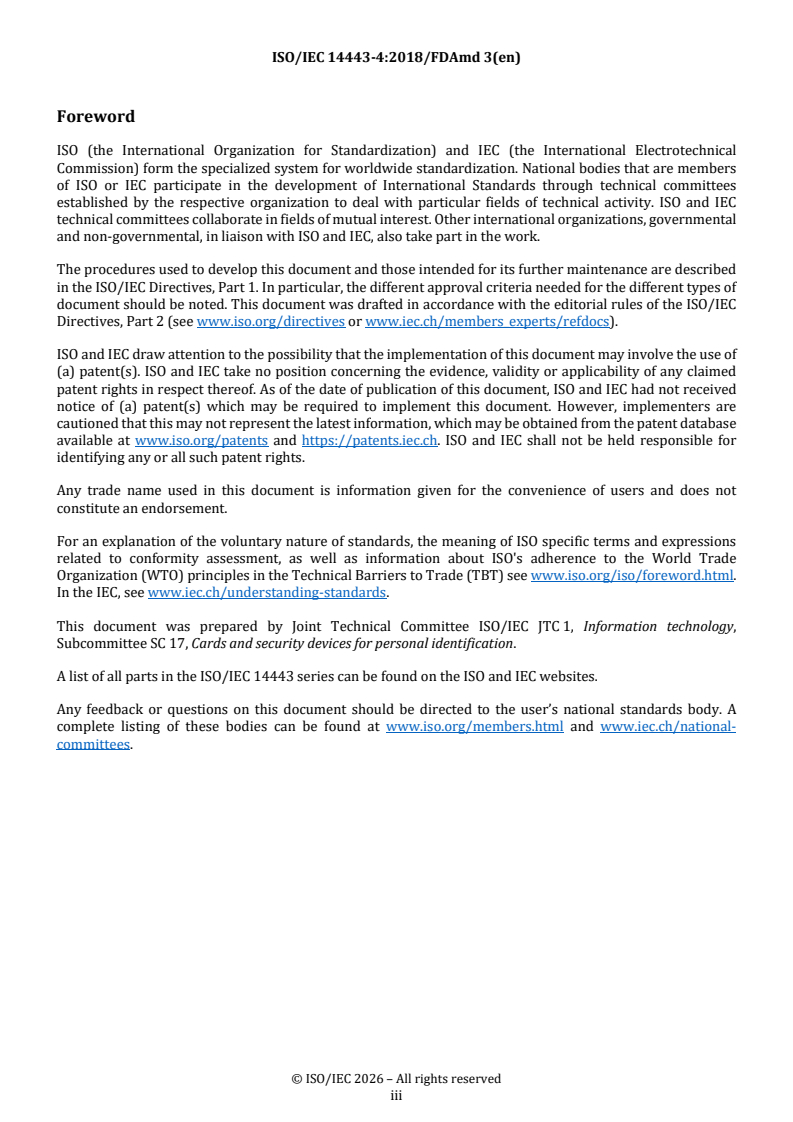 ISO/IEC 14443-4:2018/FDAmd 3 REDLINE ISO/IEC 14443-4:2018/FDAmd 3 - Cards and security devices for personal identification — Contactless proximity objects — Part 4: Transmission protocol — Amendment 3: Relay attack protection mechanisms - Page 3 preview