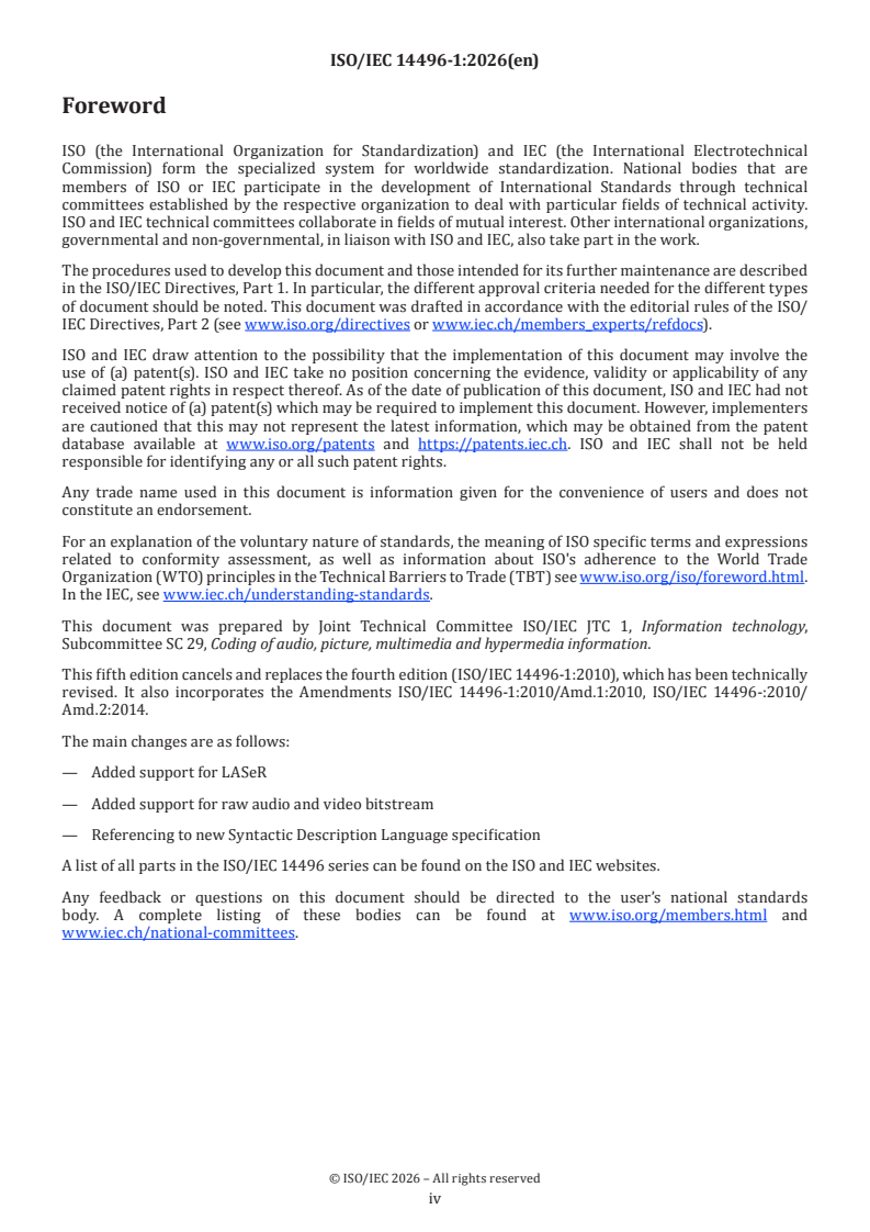 ISO/IEC 14496-1:2026 ISO/IEC 14496-1:2026 - Information technology — Coding of audio-visual objects — Part 1: Systems - Page 4 preview