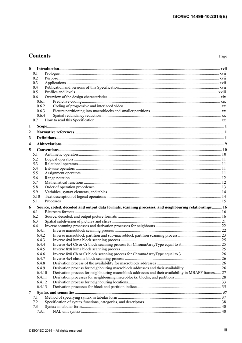 SIST ISO/IEC 14496-10:2018 ISO/IEC 14496-10:2014 - Information technology — Coding of audio-visual objects — Part 10: Advanced Video Coding/27/2014 - Page 3 preview