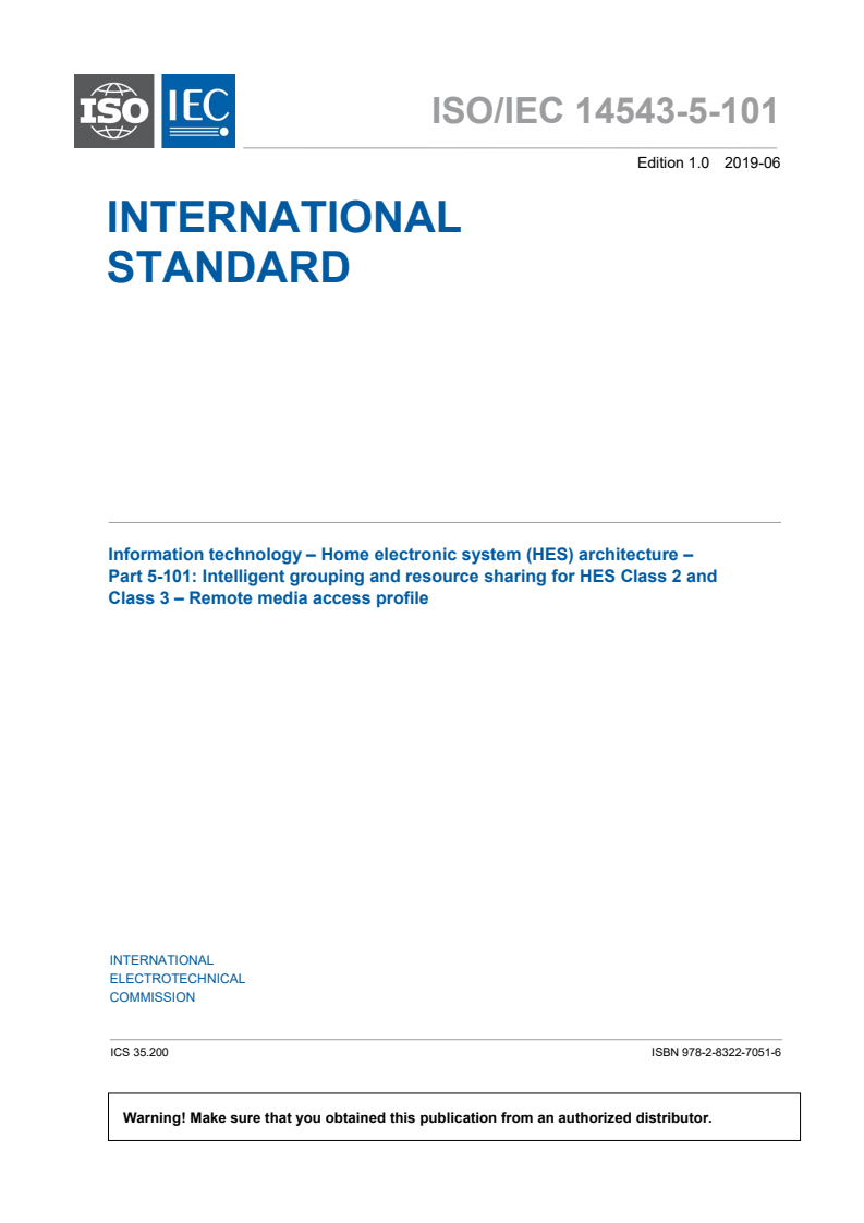 ISO/IEC 14543-5-101:2019 ISO/IEC 14543-5-101:2019 - Information technology — Home electronic systems (HES) architecture — Part 5-101: Intelligent grouping and resource sharing remote AV access profile/21/2019 - Page 3 preview