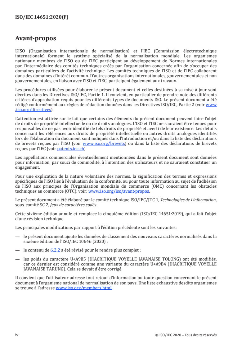 ISO/IEC 14651:2020 ISO/IEC 14651:2020 - Technologies de l'information — Classement international et comparaison de chaînes de caractères — Méthode de comparaison de chaînes de caractères et description du modèle commun et adaptable d'ordre de classement/21/2020 - Page 4 preview