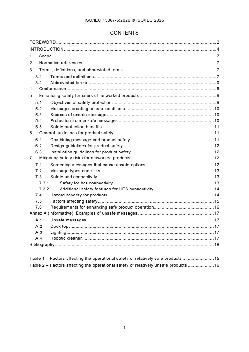 ISO/IEC 15067-5:2026 ISO/IEC 15067-5:2026 - Information technology — Home Electronic System (HES) application model — Part 5: A safety framework and guidelines for control and data communication messages - Page 3 preview