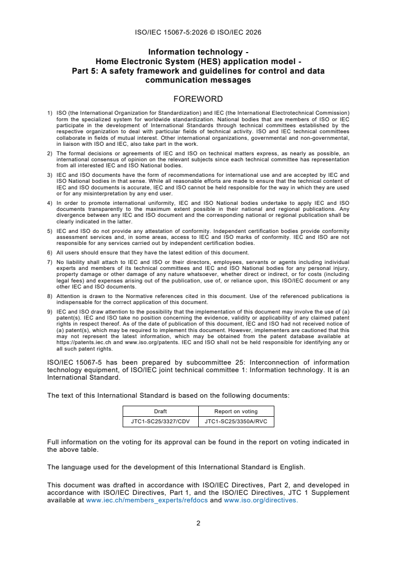 ISO/IEC 15067-5:2026 ISO/IEC 15067-5:2026 - Information technology — Home Electronic System (HES) application model — Part 5: A safety framework and guidelines for control and data communication messages - Page 4 preview