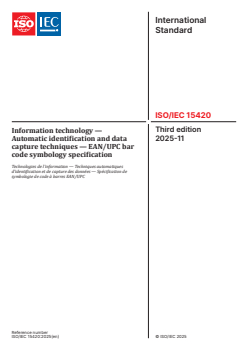 ISO/IEC 15420:2025 ISO/IEC 15420:2025 - Information technology — Automatic identification and data capture techniques — EAN/UPC bar code symbology specification
Released:19. 11. 2025 - Page 1 preview