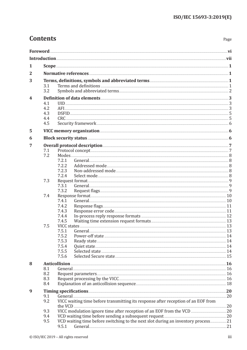 ISO/IEC 15693-3:2019 ISO/IEC 15693-3:2019 - Cards and security devices for personal identification — Contactless vicinity objects — Part 3: Anticollision and transmission protocol/23/2019 - Page 3 preview