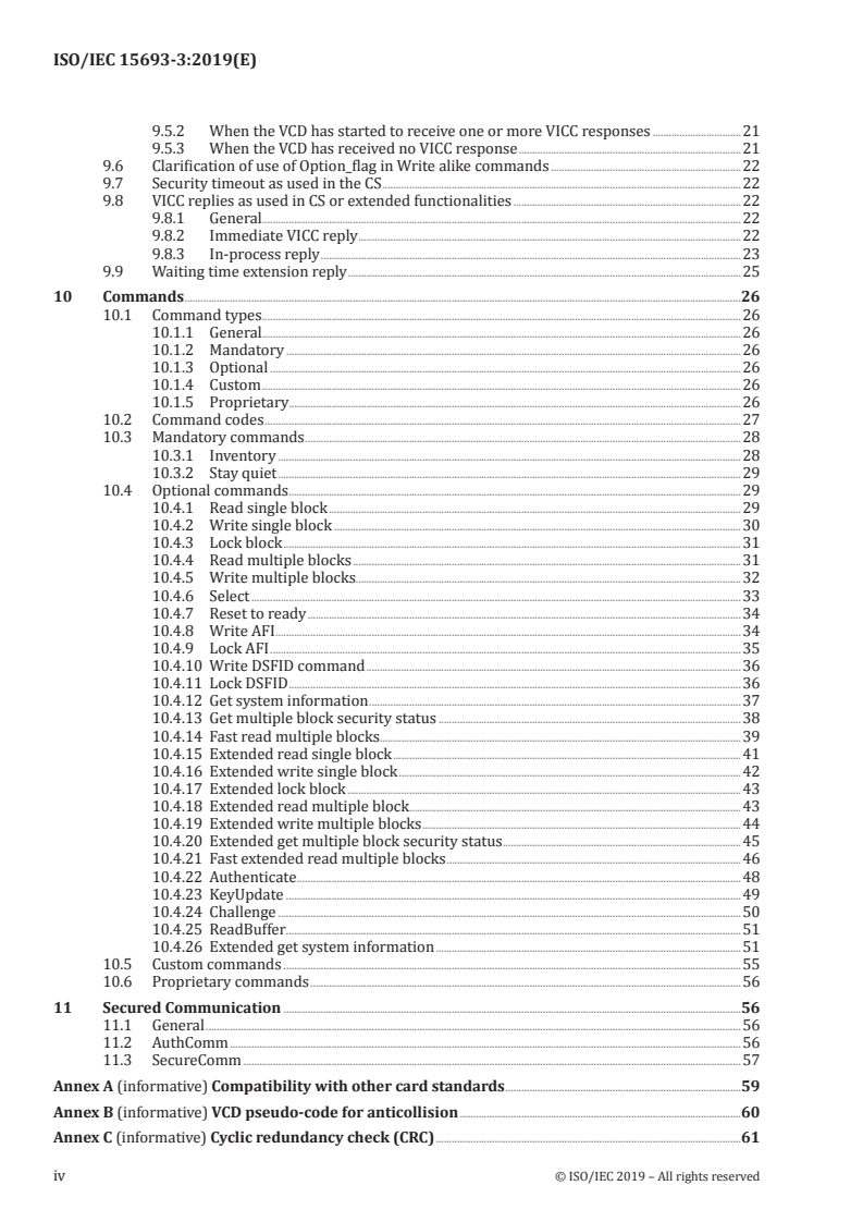 ISO/IEC 15693-3:2019 ISO/IEC 15693-3:2019 - Cards and security devices for personal identification — Contactless vicinity objects — Part 3: Anticollision and transmission protocol/23/2019 - Page 4 preview