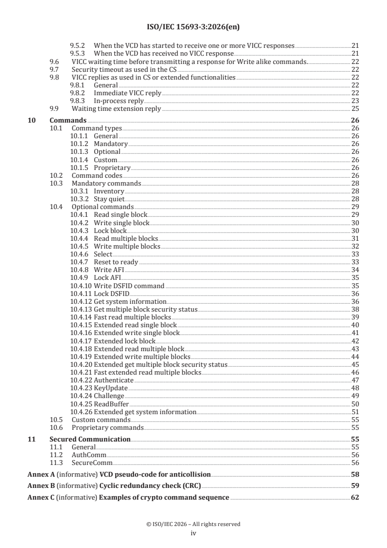 ISO/IEC 15693-3:2026 ISO/IEC 15693-3:2026 - Cards and security devices for personal identification — Contactless vicinity objects — Part 3: Anticollision and transmission protocol - Page 4 preview