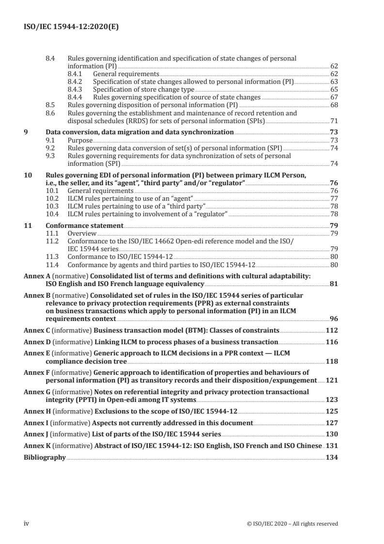ISO/IEC 15944-12:2020 ISO/IEC 15944-12:2020 - Information technology — Business operational view — Part 12: Privacy protection requirements (PPR) on information life cycle management (ILCM) and EDI of personal information (PI)/25/2020 - Page 4 preview
