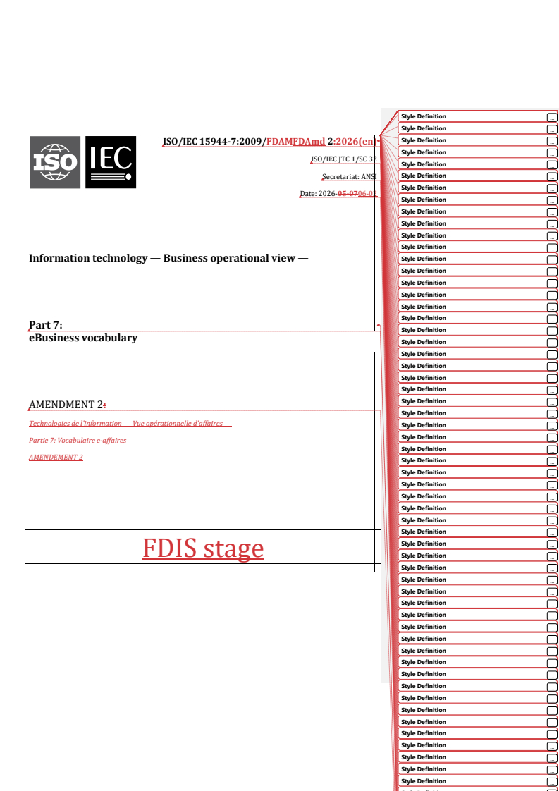 ISO/IEC 15944-7:2009/Amd 2 REDLINE ISO/IEC 15944-7:2009/FDAmd 2 - Information technology — Business operational view — Part 7: eBusiness vocabulary — Amendment 2 - Page 1 preview