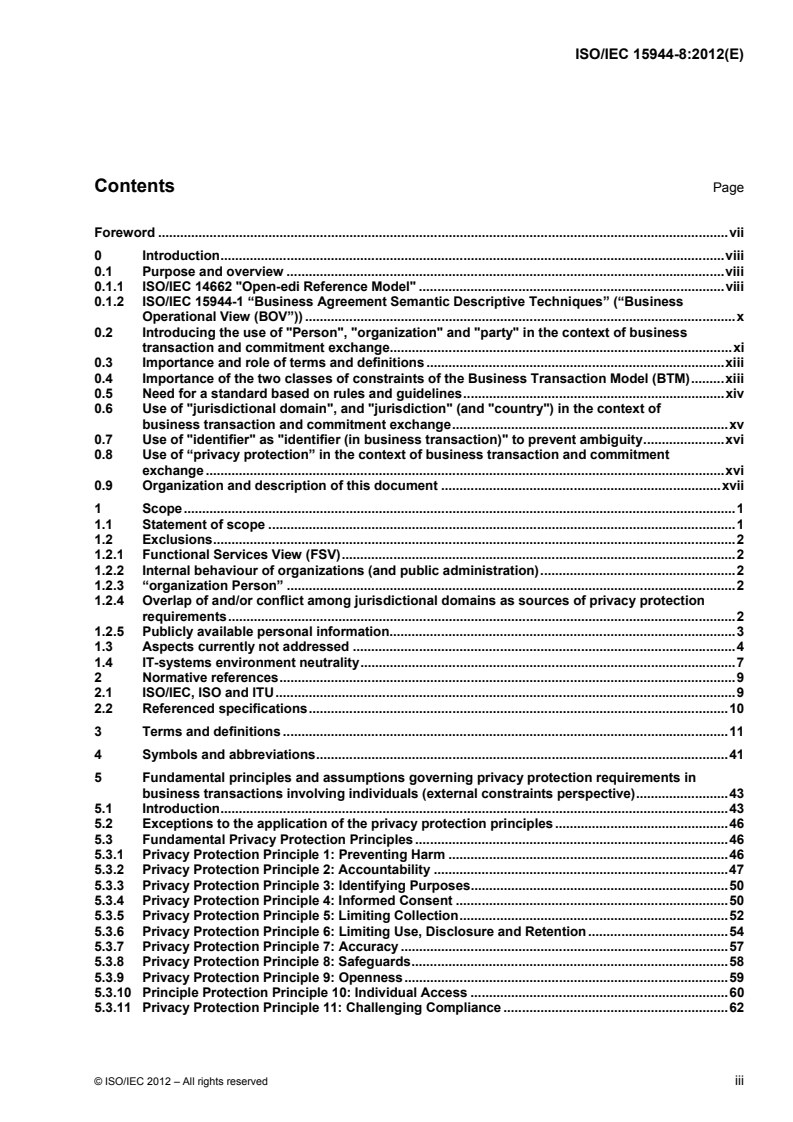 ISO/IEC 15944-8:2012 ISO/IEC 15944-8:2012 - Information technology — Business operational view — Part 8: Identification of privacy protection requirements as external constraints on business transactions/29/2012 - Page 3 preview
