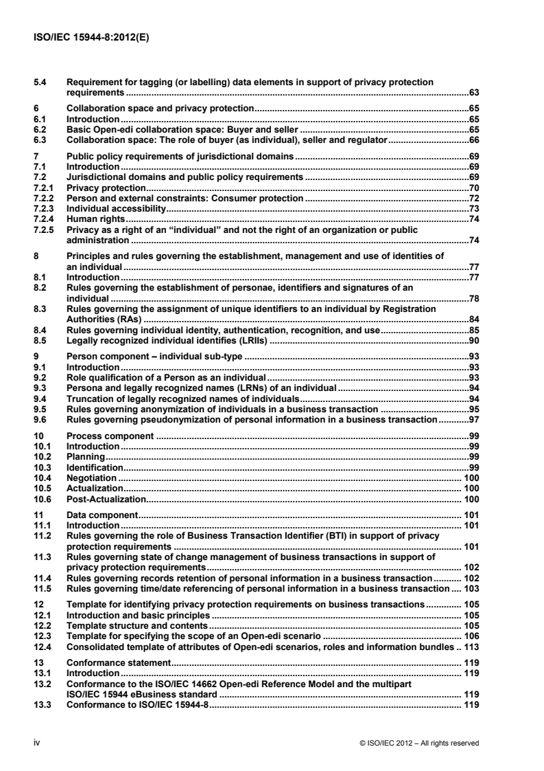 ISO/IEC 15944-8:2012 ISO/IEC 15944-8:2012 - Information technology — Business operational view — Part 8: Identification of privacy protection requirements as external constraints on business transactions/29/2012 - Page 4 preview
