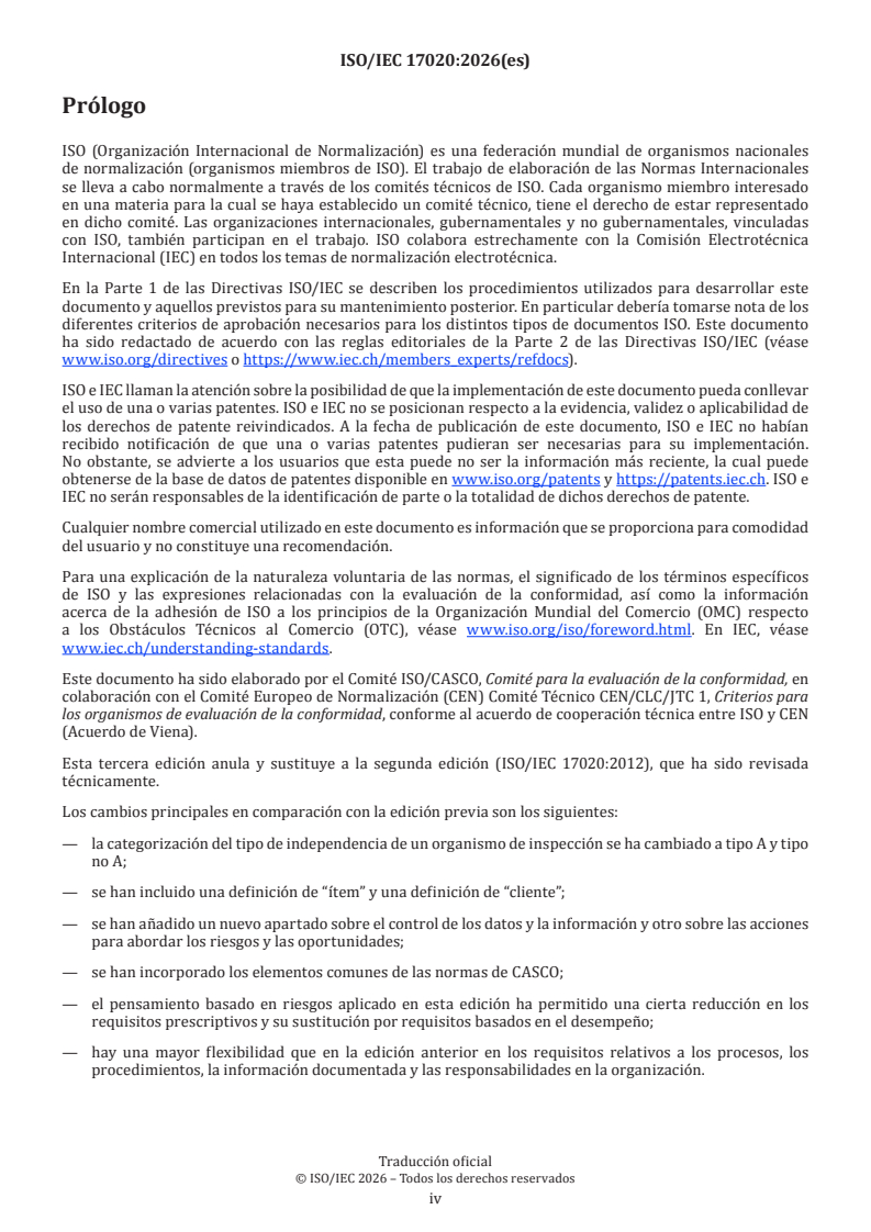 ISO/IEC 17020:2026 ISO/IEC 17020:2026 - Conformity assessment — Requirements for bodies performing inspection - Page 4 preview