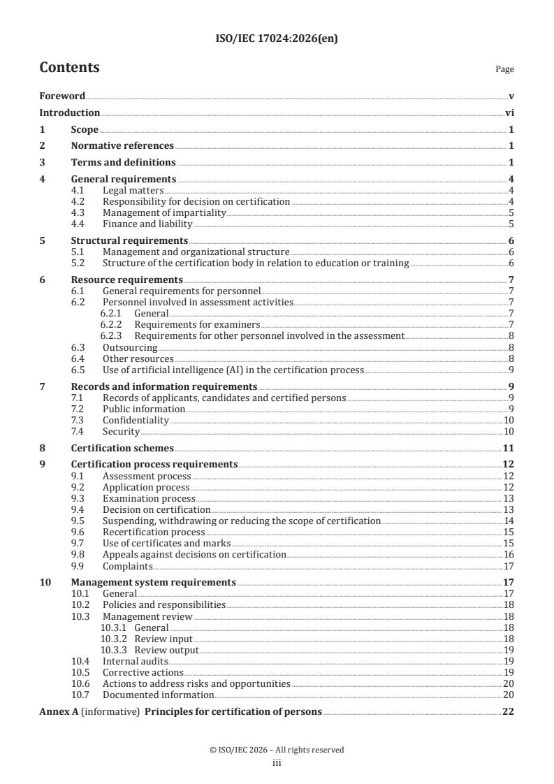 ISO/IEC 17024:2026 ISO/IEC 17024:2026 - Conformity assessment — General requirements for bodies operating certification of persons - Page 3 preview