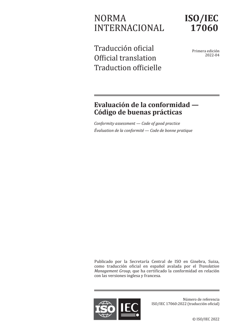 ISO/IEC 17060:2022 ISO/IEC 17060:2022 - Conformity assessment — Code of good practice
Released:3/15/2023 - Page 1 preview
