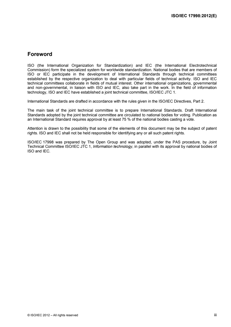 ISO/IEC 17998:2012 ISO/IEC 17998:2012 - Information technology — SOA Governance Framework/31/2012 - Page 3 preview