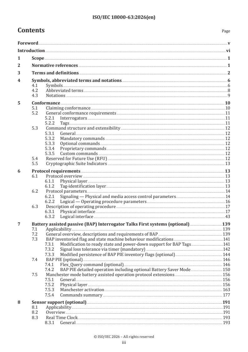 ISO/IEC 18000-63:2026 ISO/IEC 18000-63:2026 - Information technology — Radio frequency identification for item management — Part 63: Parameters for air interface communications at 860 MHz to 930 MHz Type C - Page 3 preview