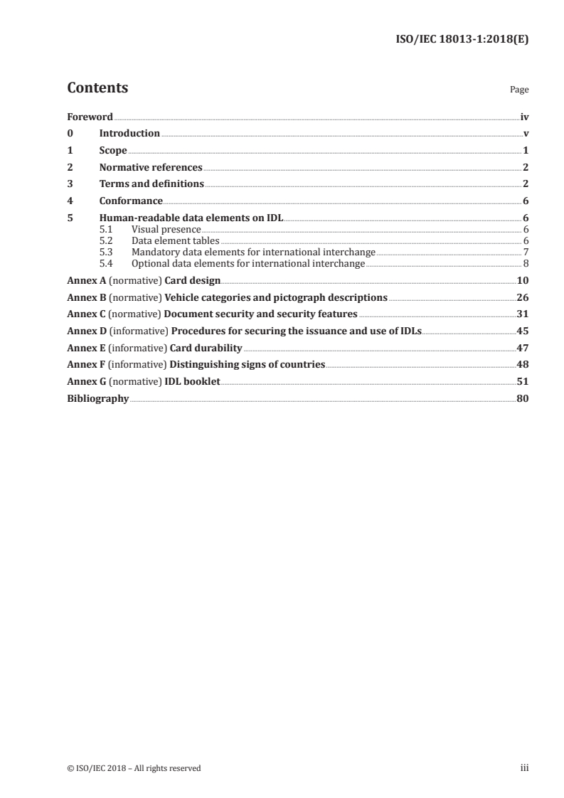 ISO/IEC 18013-1:2018 ISO/IEC 18013-1:2018 - Information technology — Personal identification — ISO-compliant driving licence — Part 1: Physical characteristics and basic data set/20/2018 - Page 3 preview